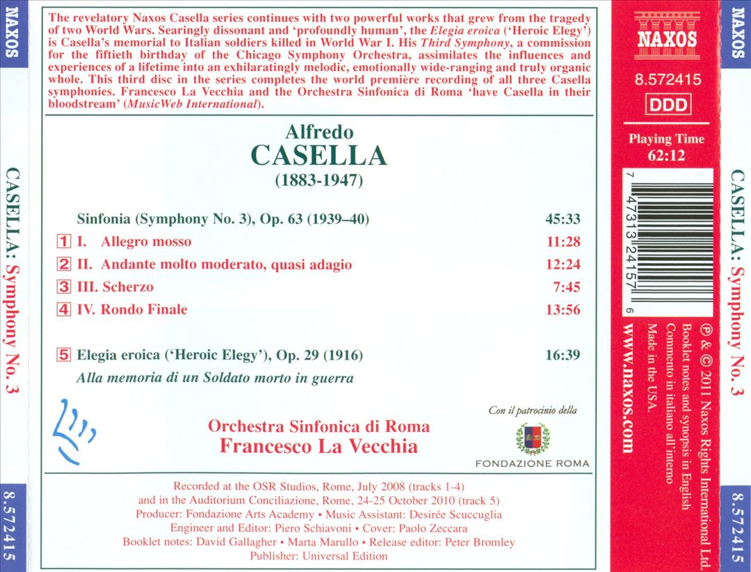 Alfredo Casella: Symphony No. 3; Elegia eroica cover art
