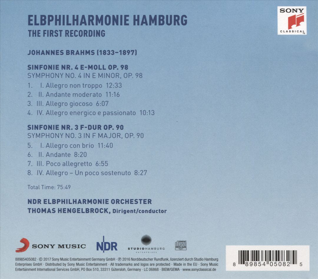 Elbphilharmonie Hamburg - The First Recording - Brahms: Symphonies Nos. 3 & 4 cover art