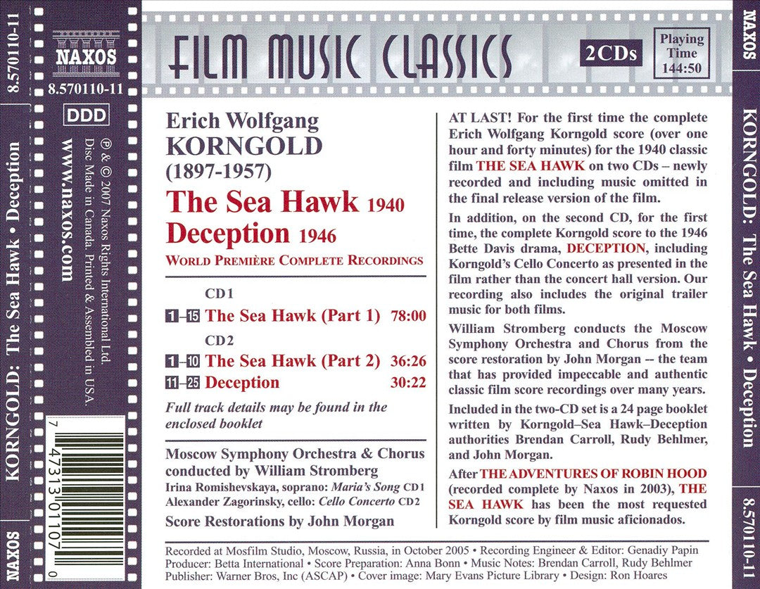 Erich Wolfgang Korngold: The Sea Hawk; Deception cover art