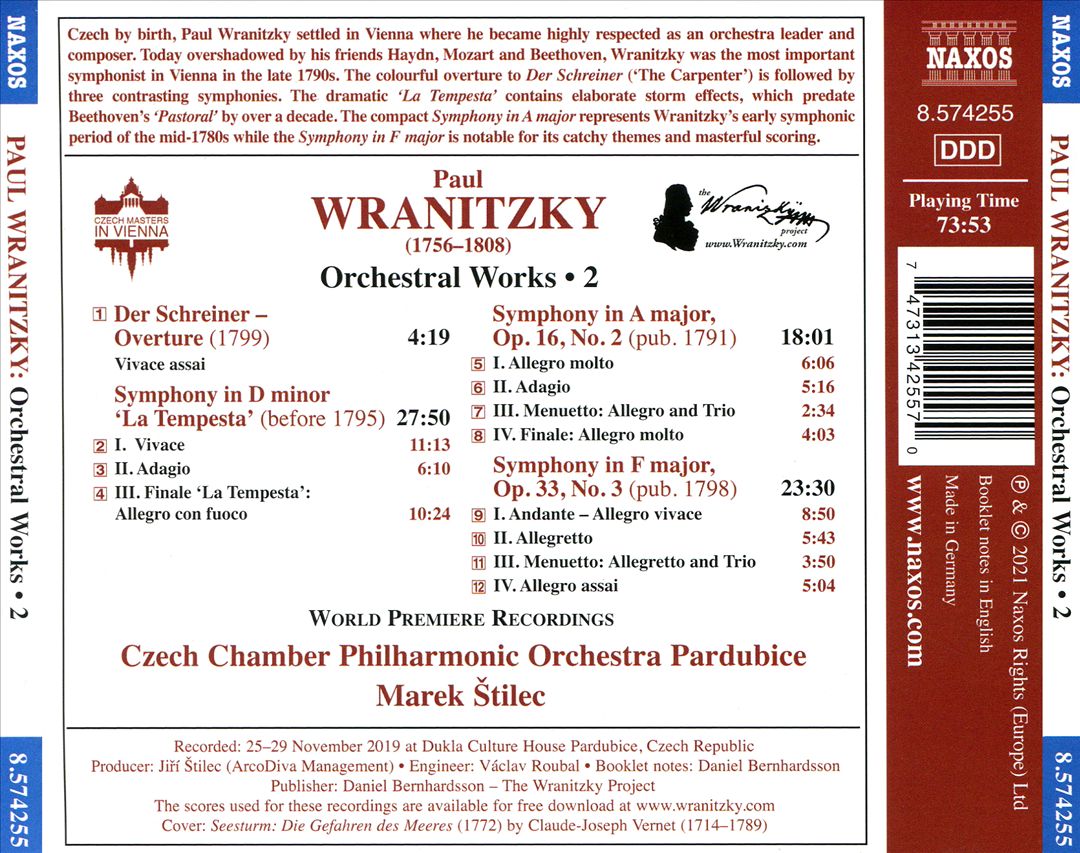 Paul Wranitzky: Orchestral Works, Vol. 2 cover art