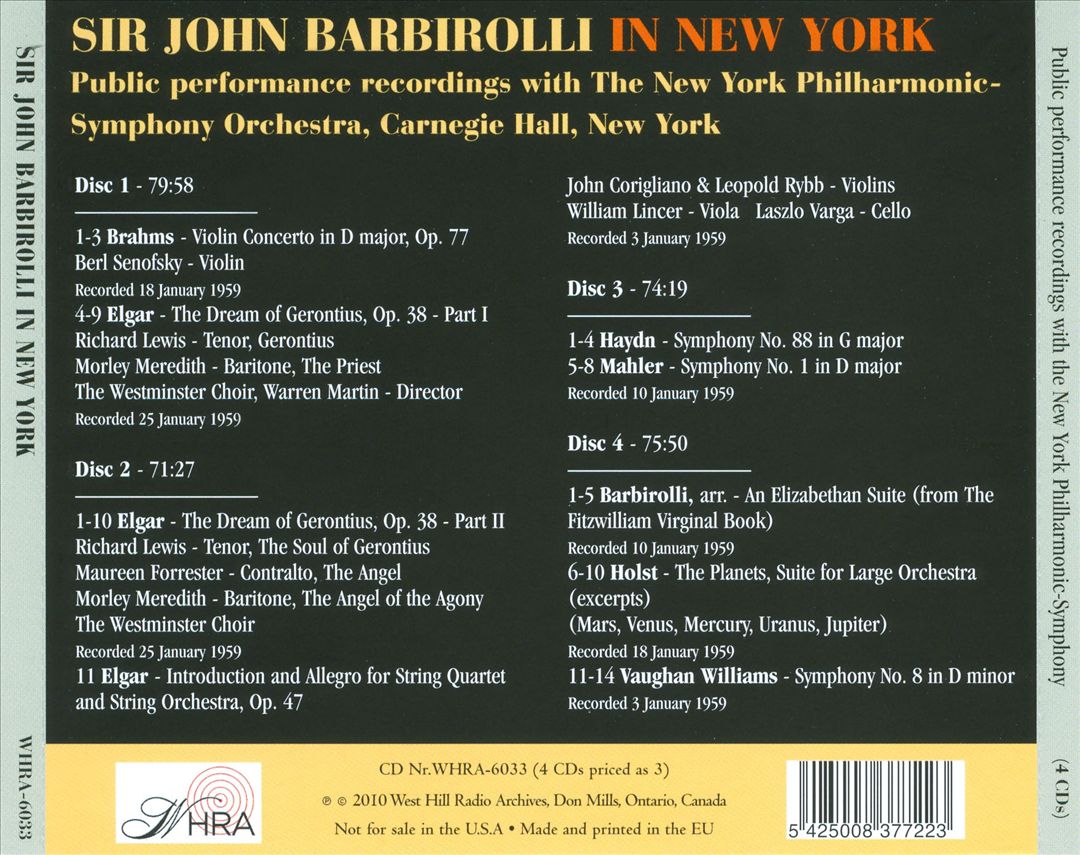 Sir John Barbirolli in New York cover art