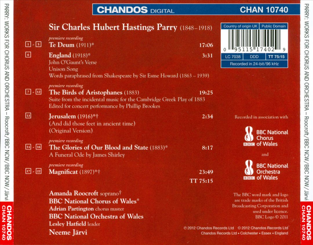 Hubert Parry: Orchestral & Choral Works cover art