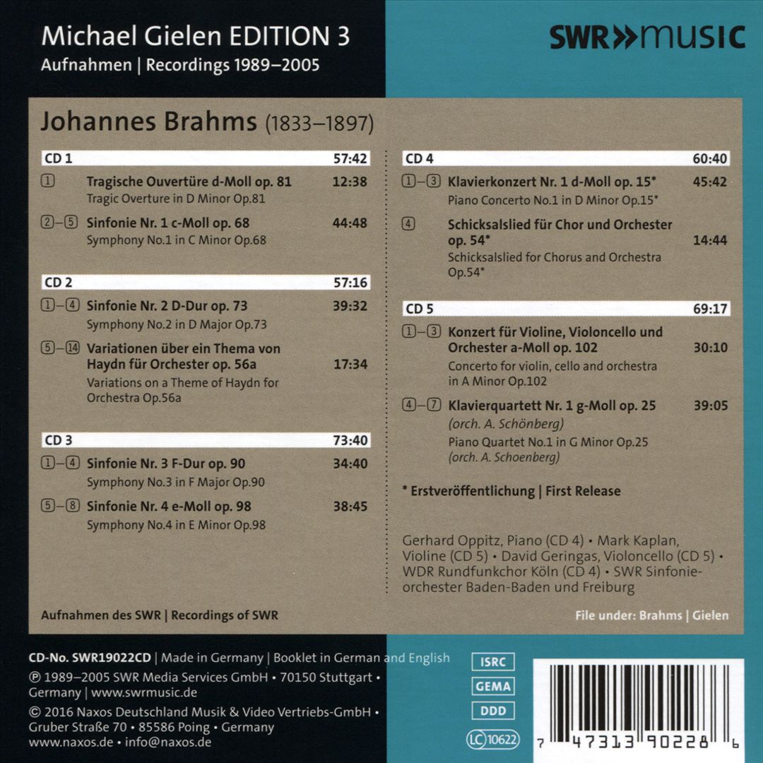 Michael Gielen Edition, Vol. 3: Brahms - The Symphonies cover art