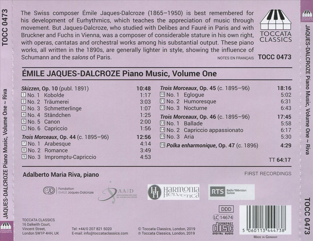 Émile Jaques-Dalcroze: Piano Music, Vol. 1 cover art