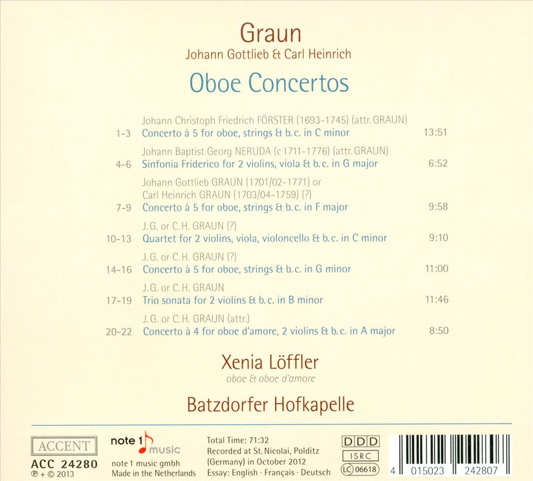 Johann Gottlieb Graun, Carl Heinrich Graun: Oboe Concertos cover art