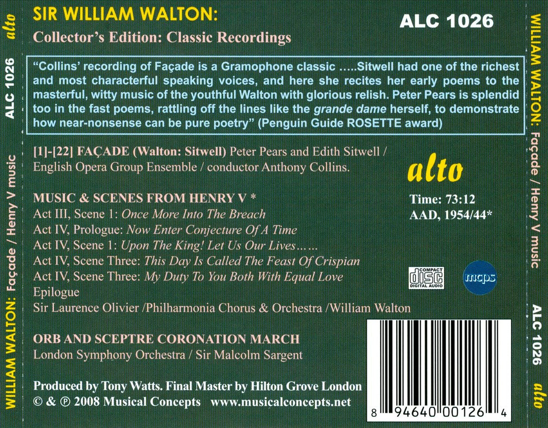 William Walton: Façade; Henry V Music; Coronation March "Orb and Sceptre" cover art
