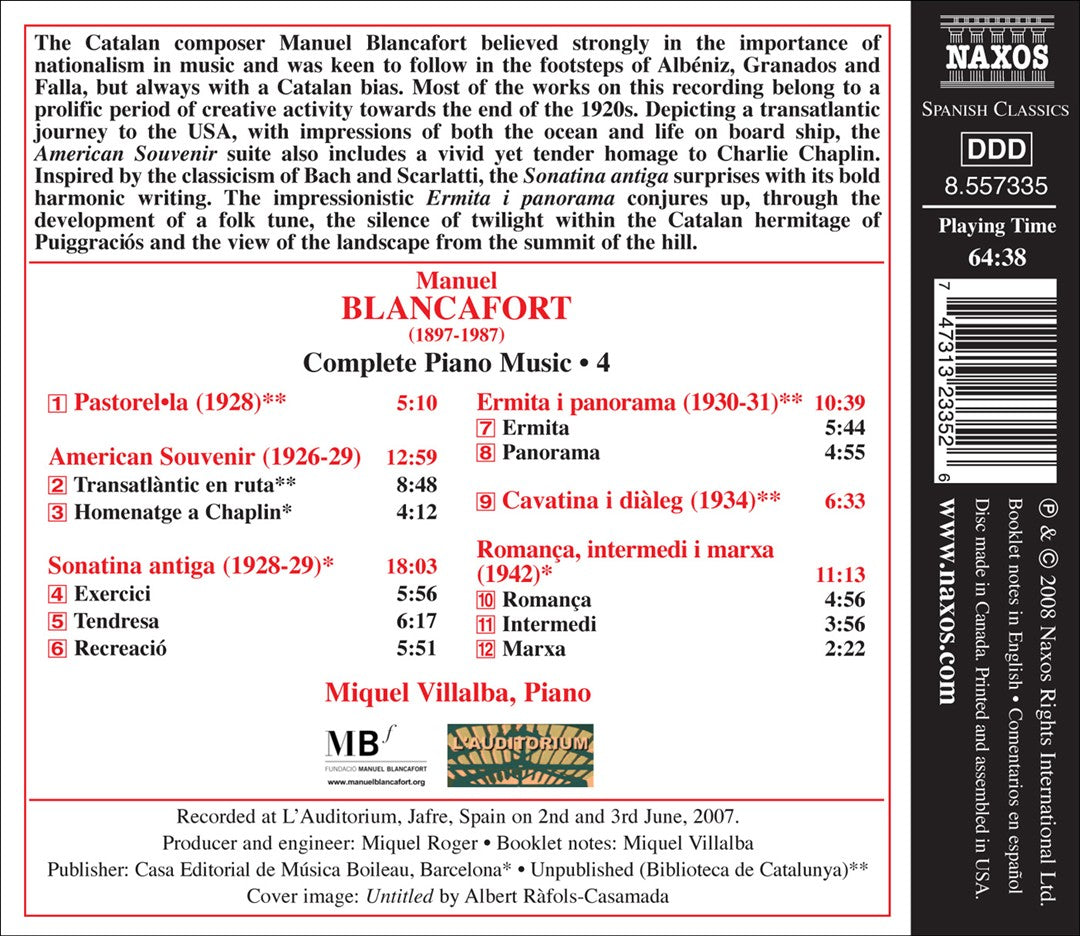 Manuel Blancafort: Piano Music, Vol. 4 cover art