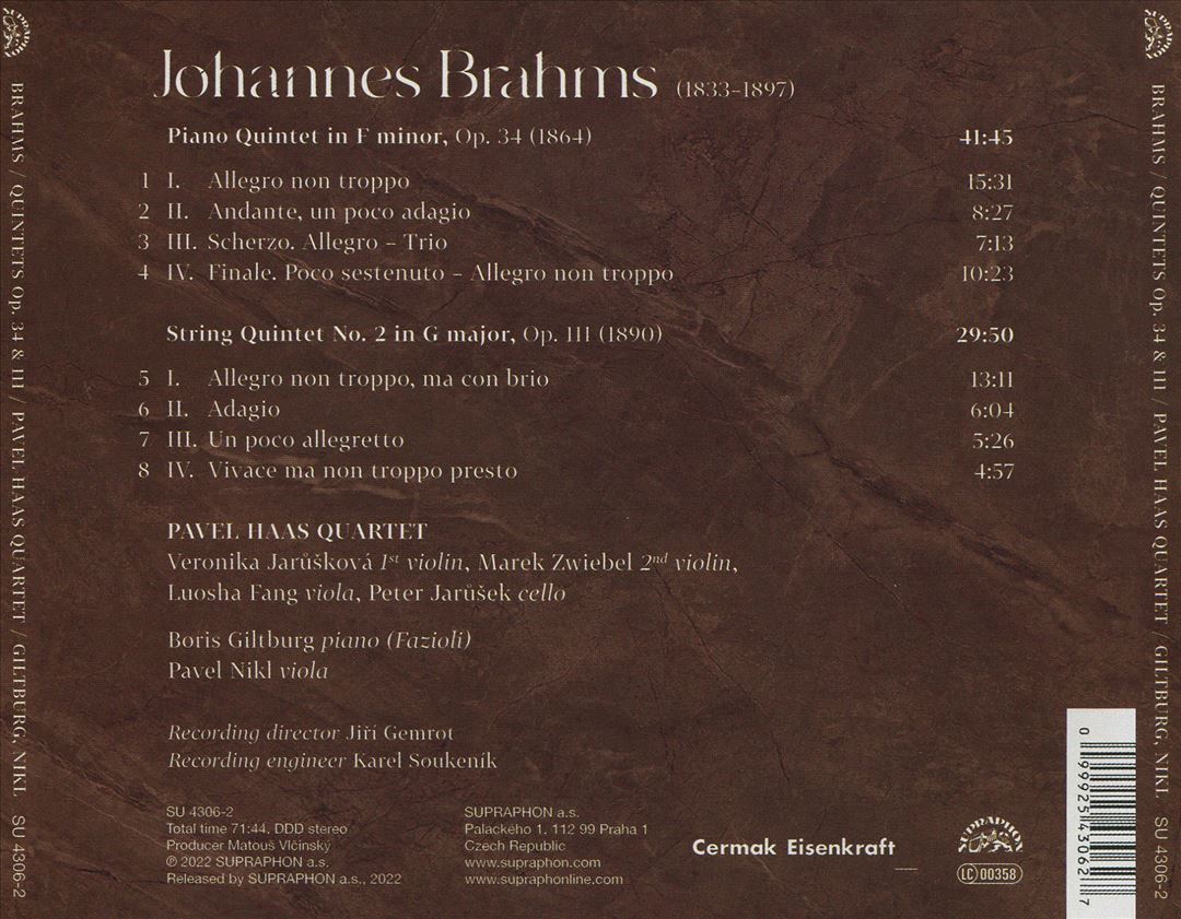 Brahms: Piano Quintet in F minor, Op. 34; String Quintet in G major, Op. 111 cover art