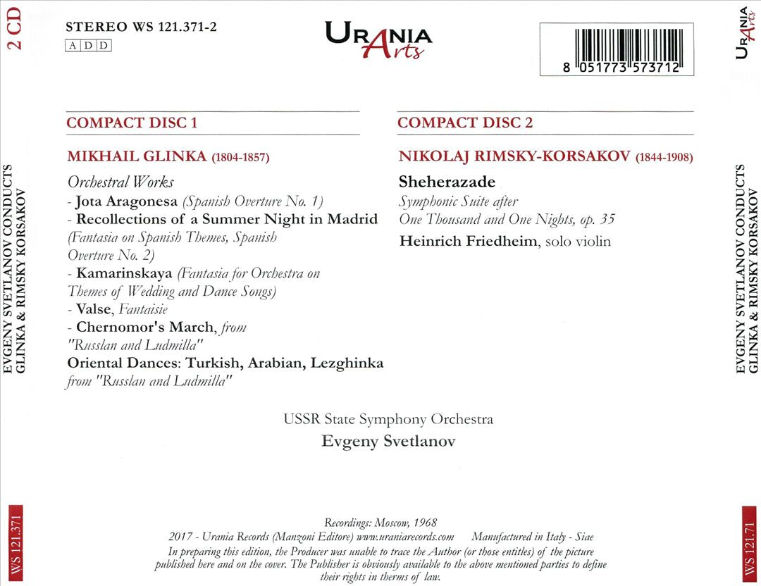 Glinka: Orchestral Works; Rimsky-Korsakov: Shehrazade cover art