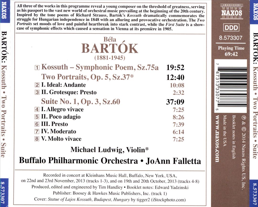 Bartók: Kossuth; Two Portraits; Suite No. 1 cover art