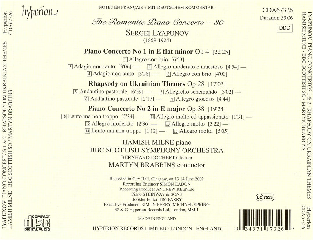 Lyapunov: Piano Concerto Nos. 1 & 2; Rhapsody on Ukrainian Themes cover art