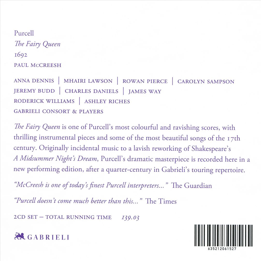 Purcell: The Fairy Queen, 1692 cover art