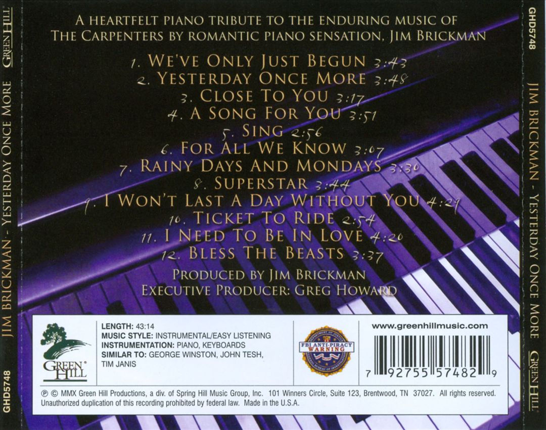 Yesterday Once More: A Tribute to the Music of the Carpenters cover art