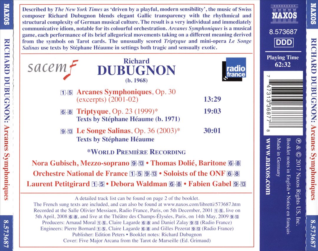 Richard Dubugnon: Arcanes Symphoniques; Triptyque; Le Songe Salinas cover art