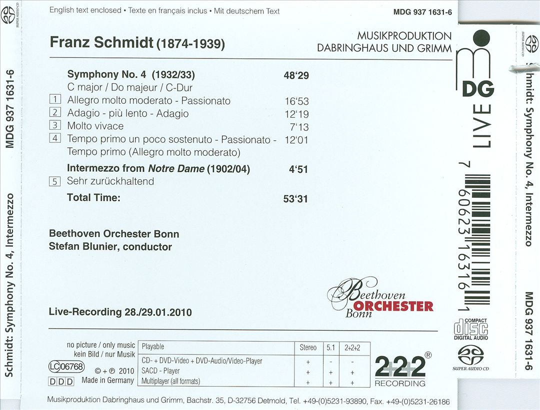Franz Schmidt: Symphony No. 4; Intermezzo from "Notre Dame" cover art