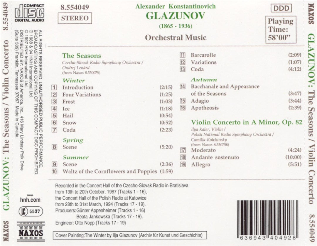 Glazunov: The Seasons, Violin Concerto cover art