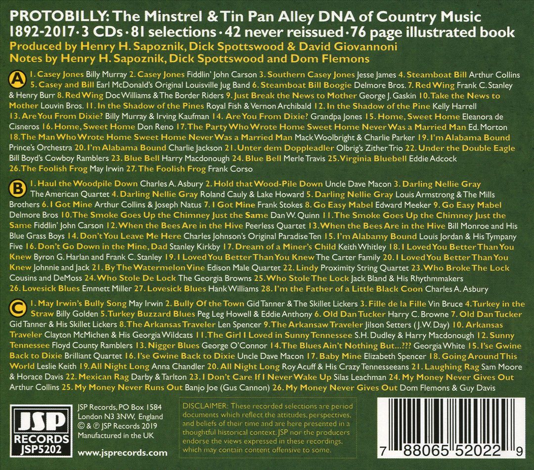 Protobilly: The Minstrel & Tin Pan Alley DNA of Country Music 1892-2017 cover art