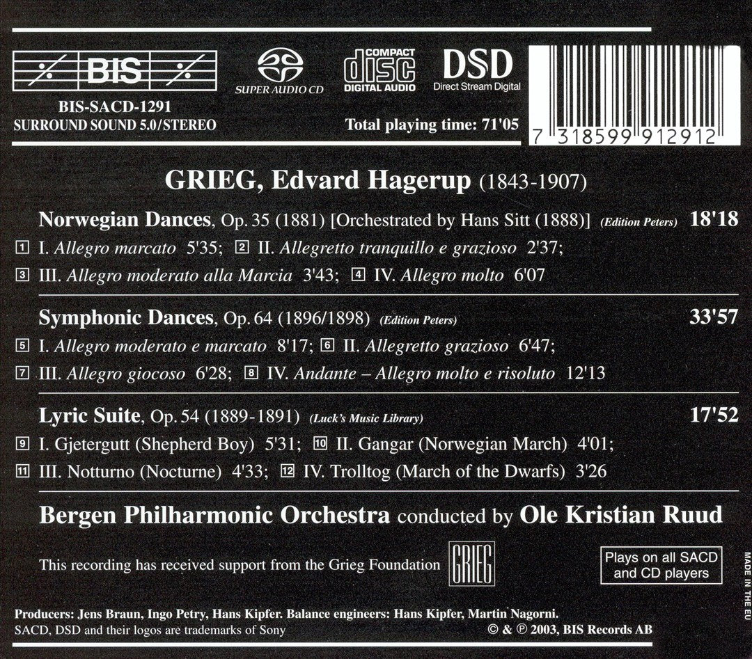 Edvard Grieg: Norwegian Dances; Symphonic Dances; Lyric Suite cover art