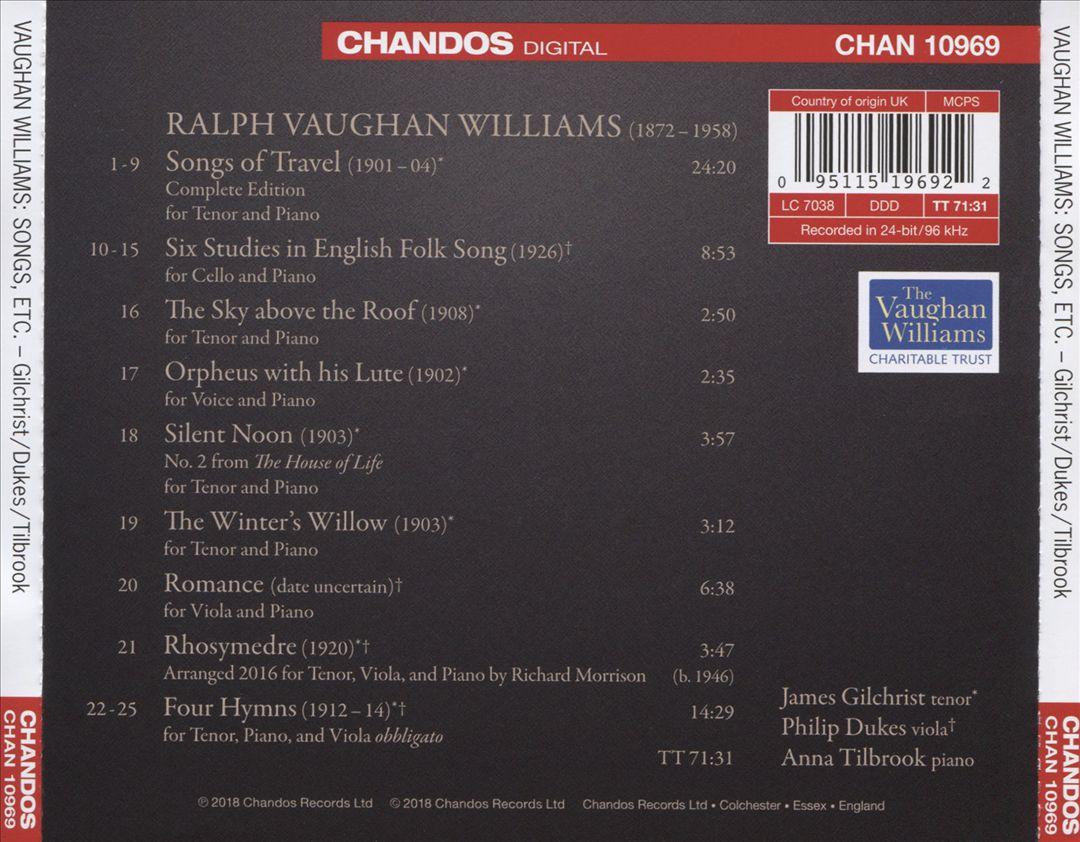 Vaughan Williams: Songs of Travel - Songs and Chamber Works cover art
