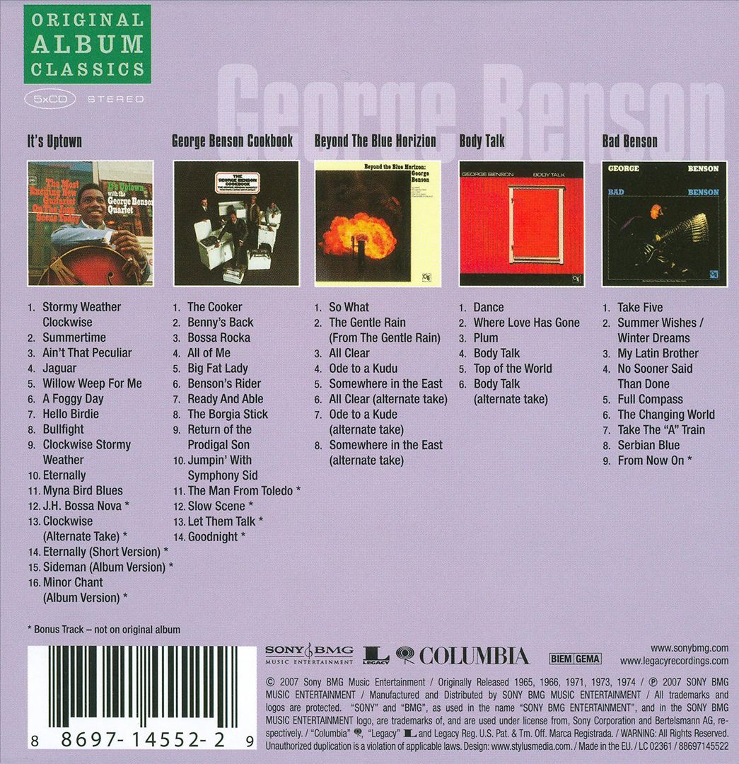 It's Uptown/George Benson Cookbook/Beyond the Blue Horizon/Body Talk/Bad Benson cover art
