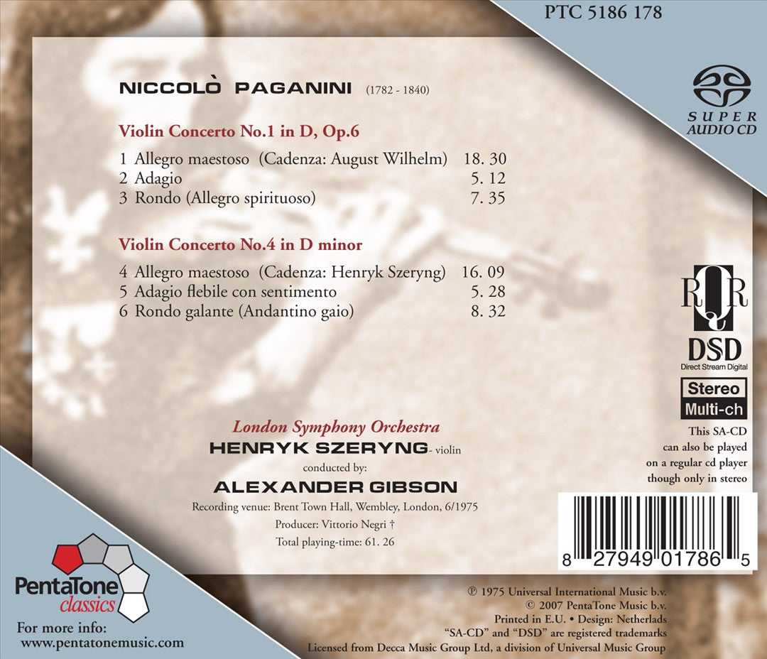 Paganini: Violin Concertos Nos. 1 & 4 cover art