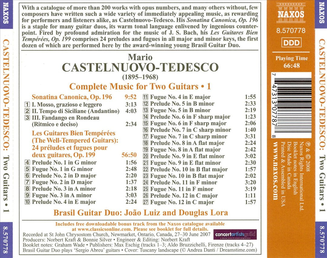 Castelnuovo-Tedesco: Music for Two Guitars, Vol. 1 cover art