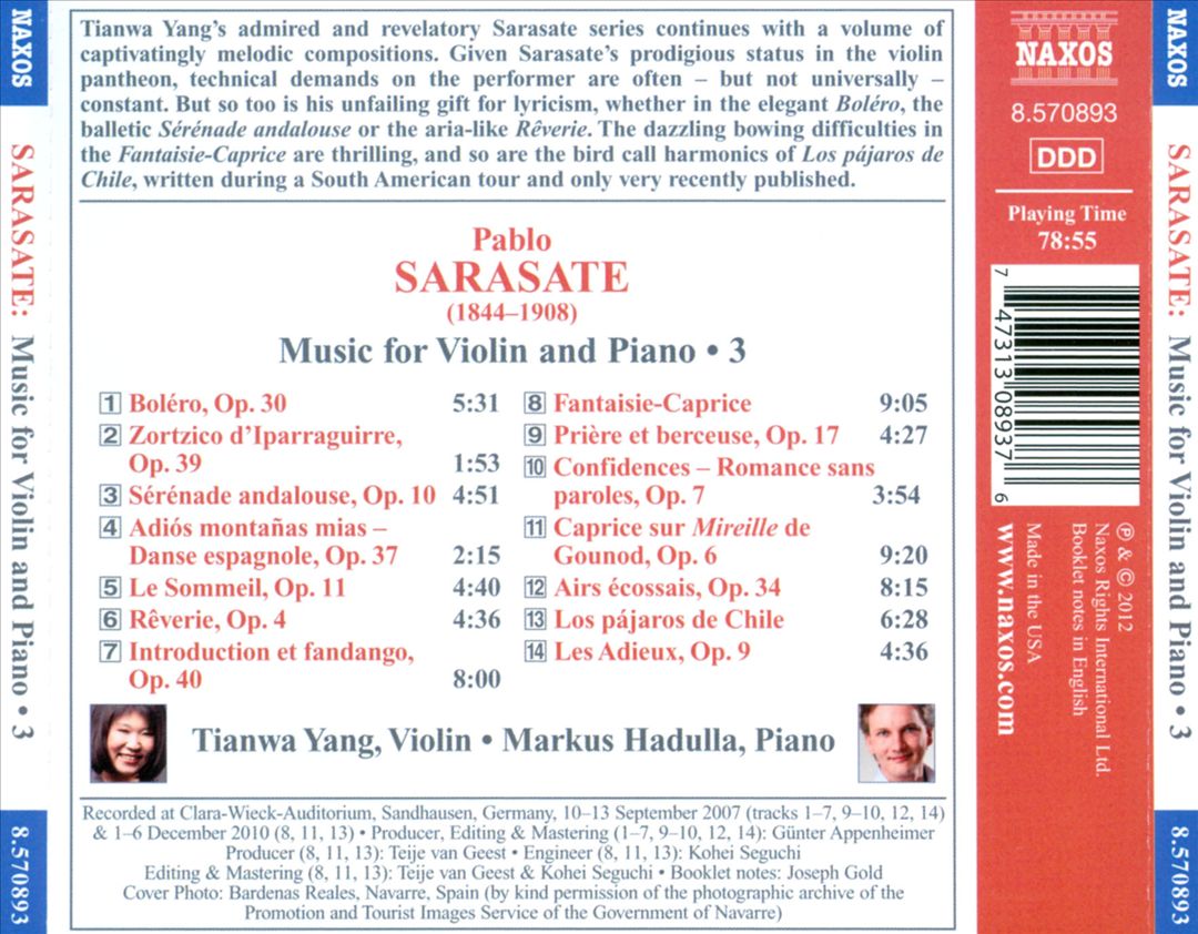 Sarasate: Boléro; Sérénade Andalouse; Introduction et fandango; Prière et berceuse; Airs écossais cover art