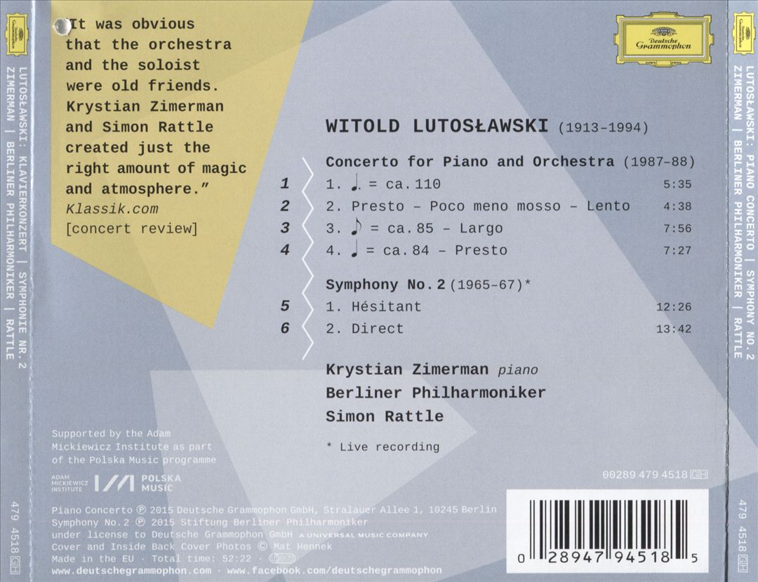 Lutosławski: Piano Concerto; Symphony No. 2 cover art