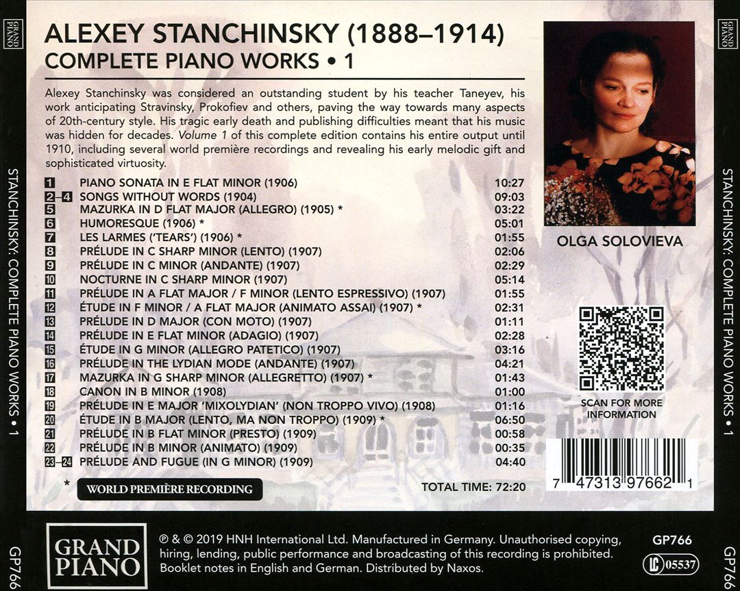 Stanchinsky: Complete Works for Piano, Vol. 1 cover art