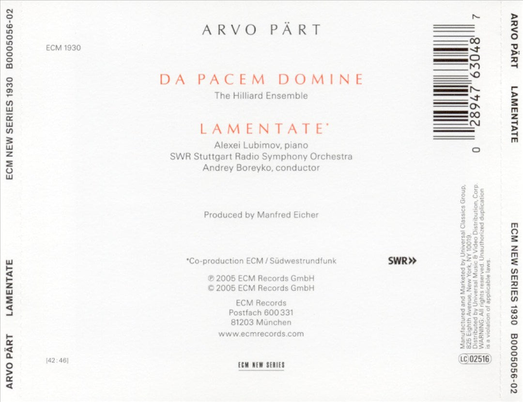Arvo Pärt: Lamentate cover art