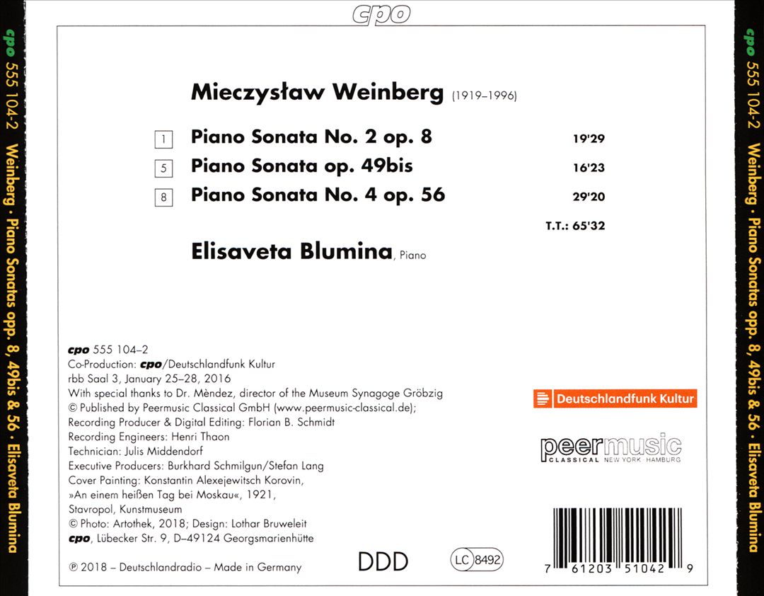 Mieczyslaw Weinberg: Piano Sonatas, Opp. 8, 49bis & 56 cover art