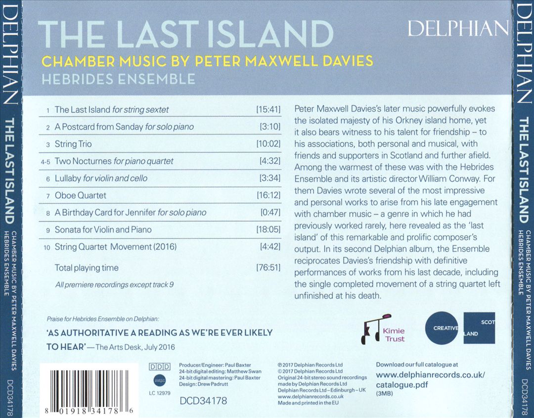 Last Island: Chamber Music by Peter Maxwell Davies cover art