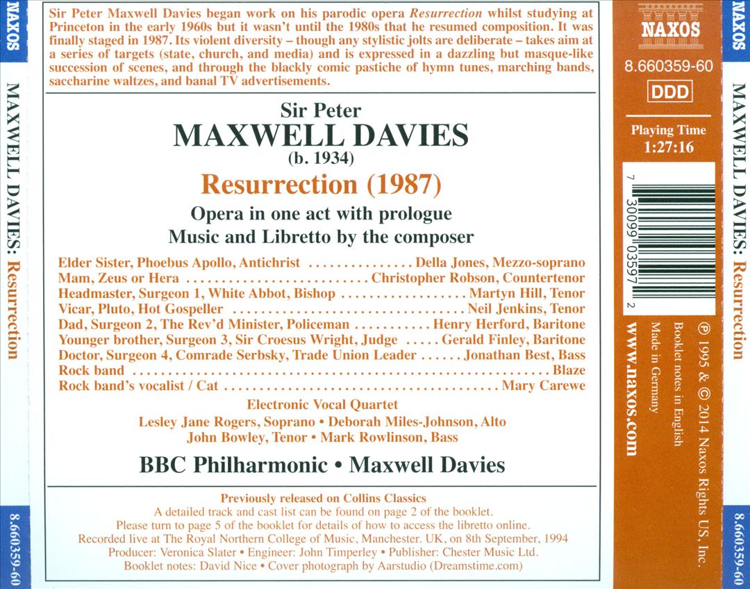 Peter Maxwell Davies: Resurrection cover art