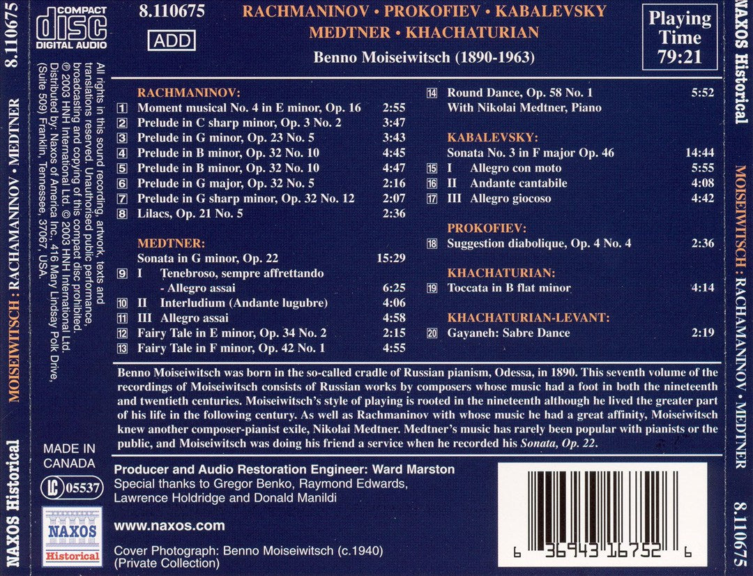 Moiseiwitsch Plays Rachmaninov, Medtner, Kabalevsky, Khachaturian cover art