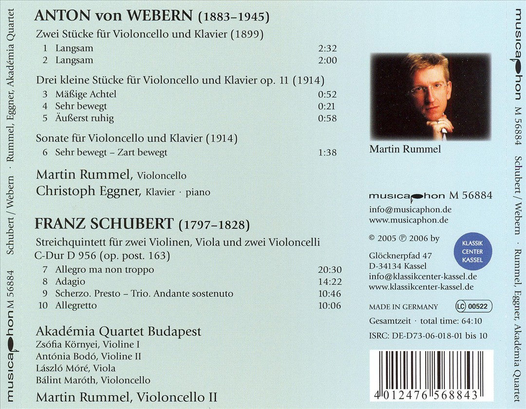 Anton von Webern: Complete Works for Cello; Franz Schubert: Quintet C-Dur D 956 cover art