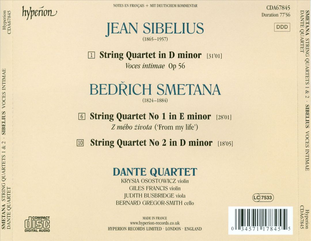 Smetana: String Quartets Nos. 1 & 2; Sibelius: Voces intimae cover art