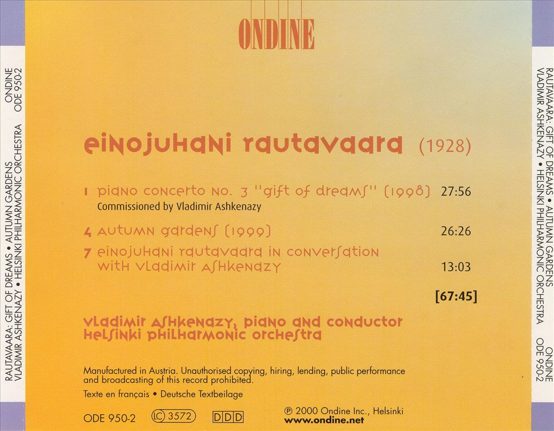 Rautavarra: Piano Concerto No. 3 "Gift of Dreams"; Autumn Gardens cover art