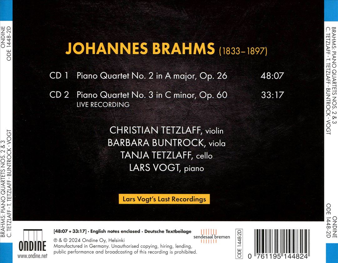 Brahms: Piano Quartets Nos. 2 & 3 cover art