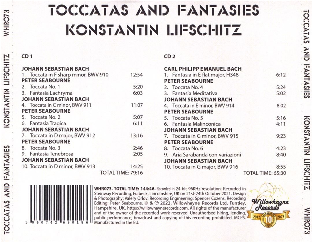 Toccatas and Fantasies: J.S. Bach, C.P.E. Bach, P. Seabourne cover art