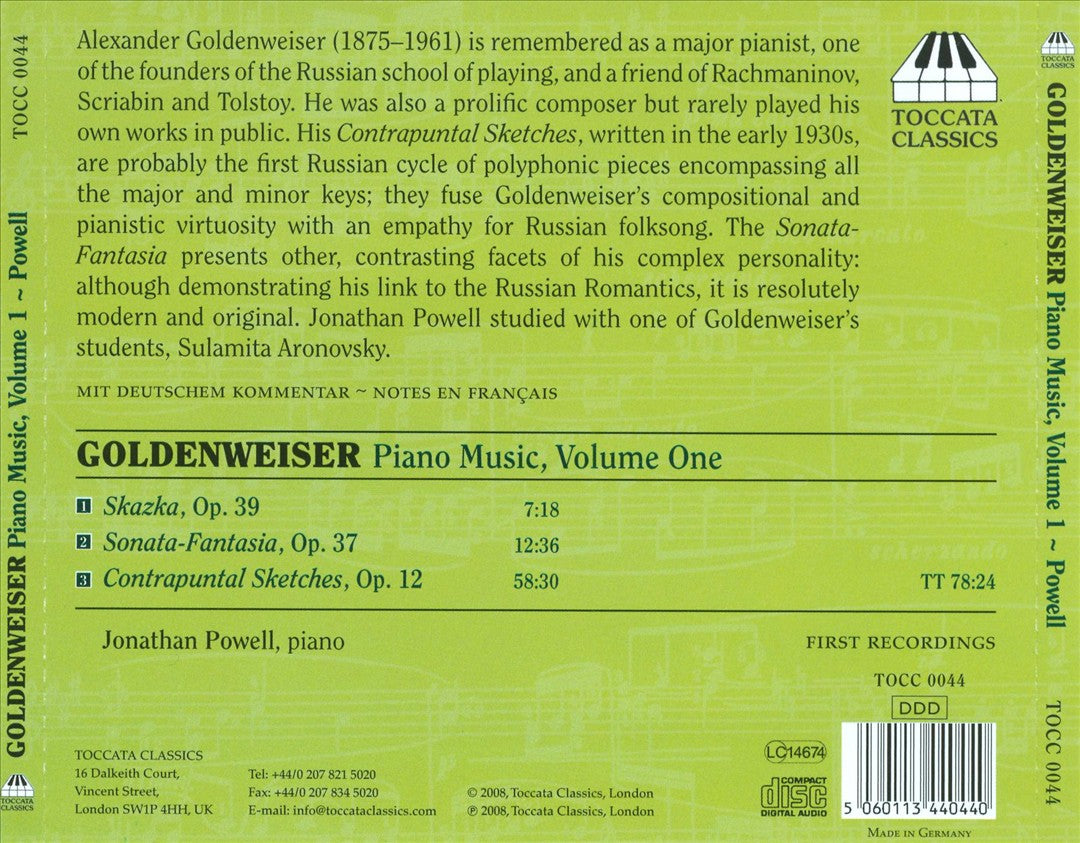 Alexander Goldenweiser: Piano Music, Vol. 1 cover art