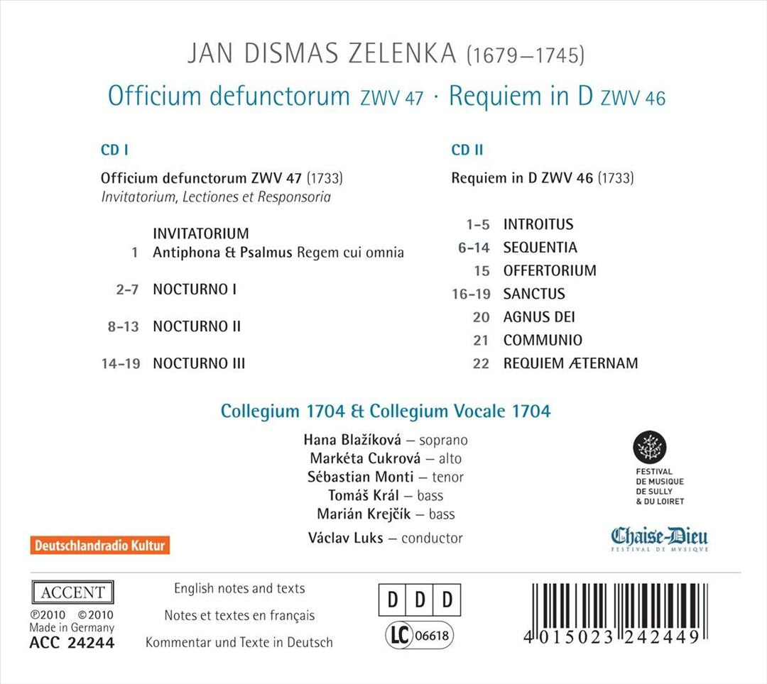 Jan Dismas Zelenka: Officium defunctorum, ZWV 47; Requiem in D, ZWV 46 cover art