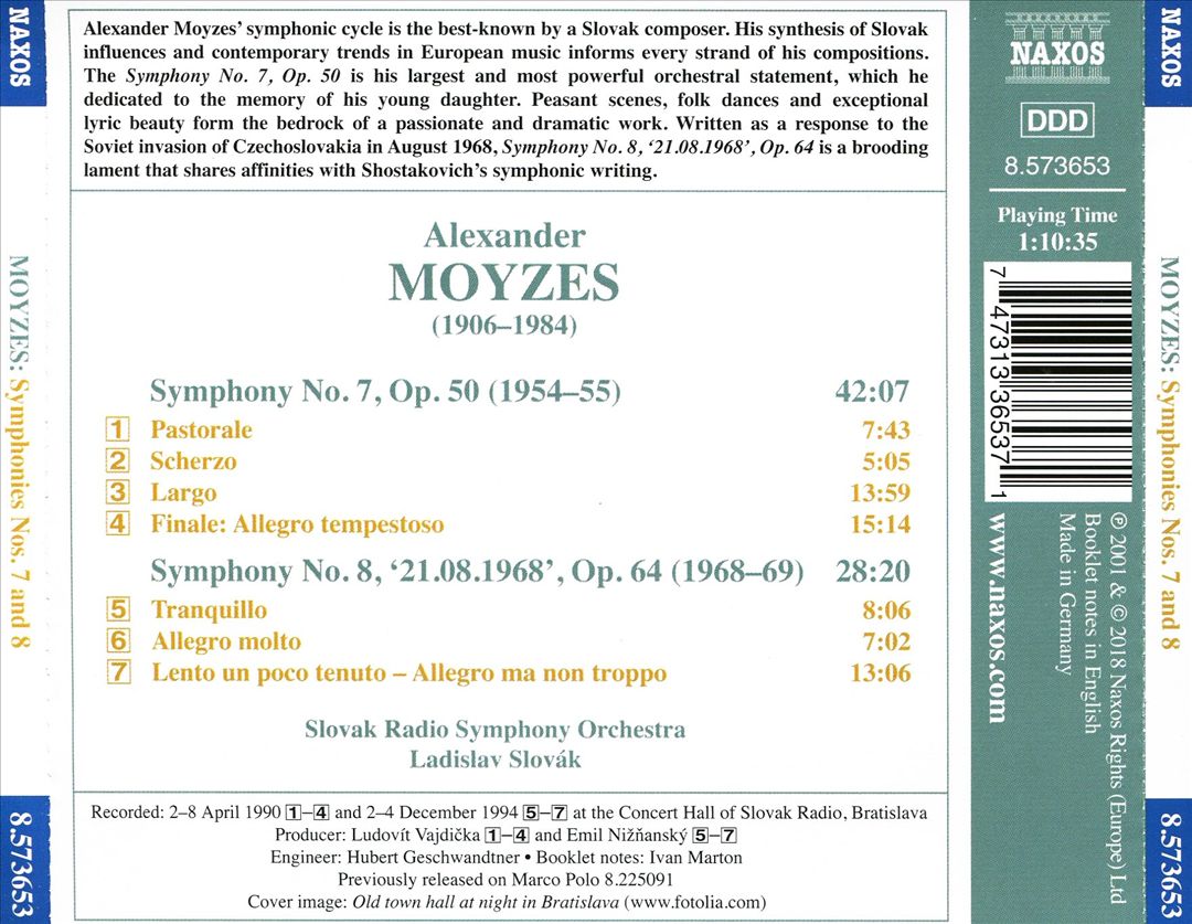Alexander Moyzes: Symphonies Nos. 7 & 8 cover art