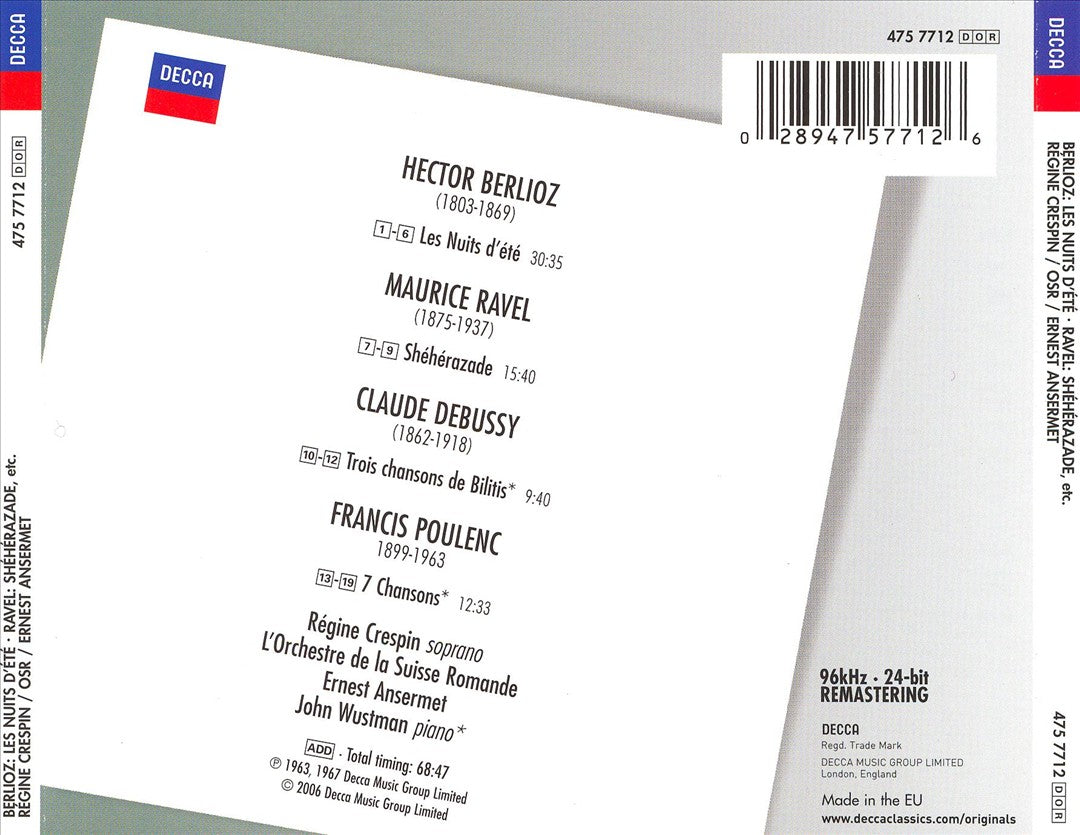 Ravel: Shéhérazade; Berlioz: Nuits d'été cover art