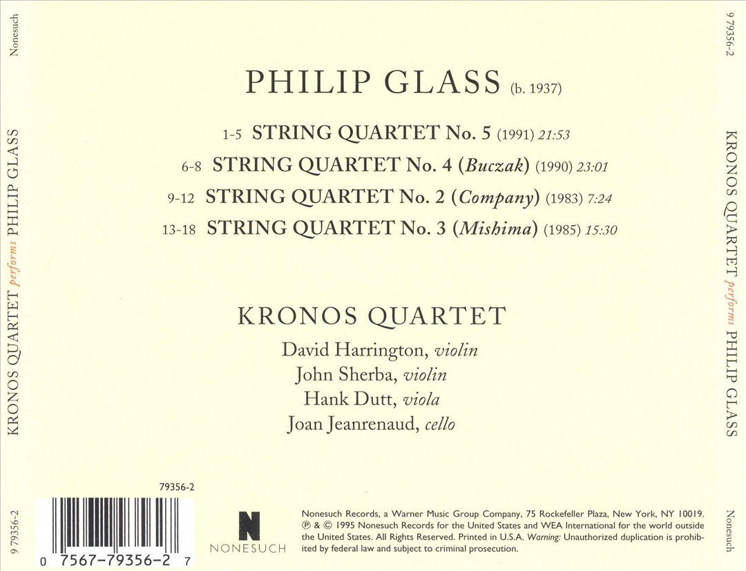 Kronos Quartet Performs Philip Glass cover art
