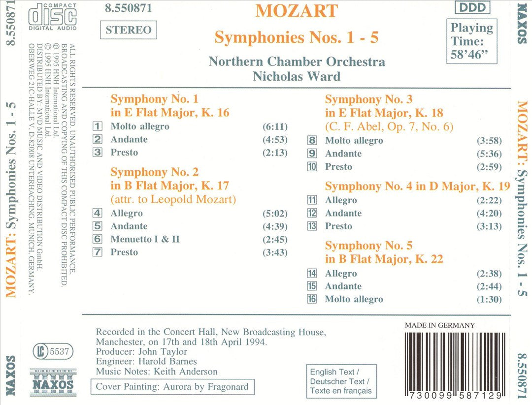 Mozart: Symphonies Nos. 1-5 cover art