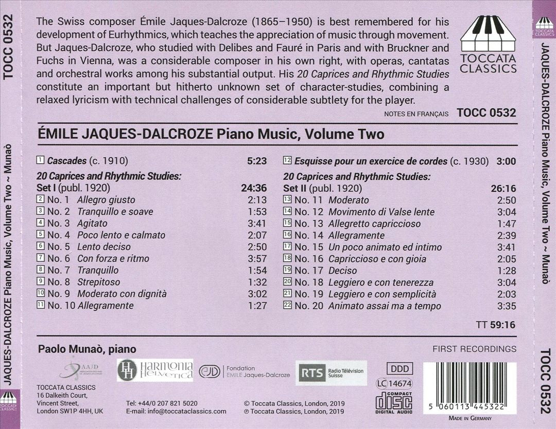 Émile Jaques-Dalcroze: Piano Music, Vol. 2 cover art