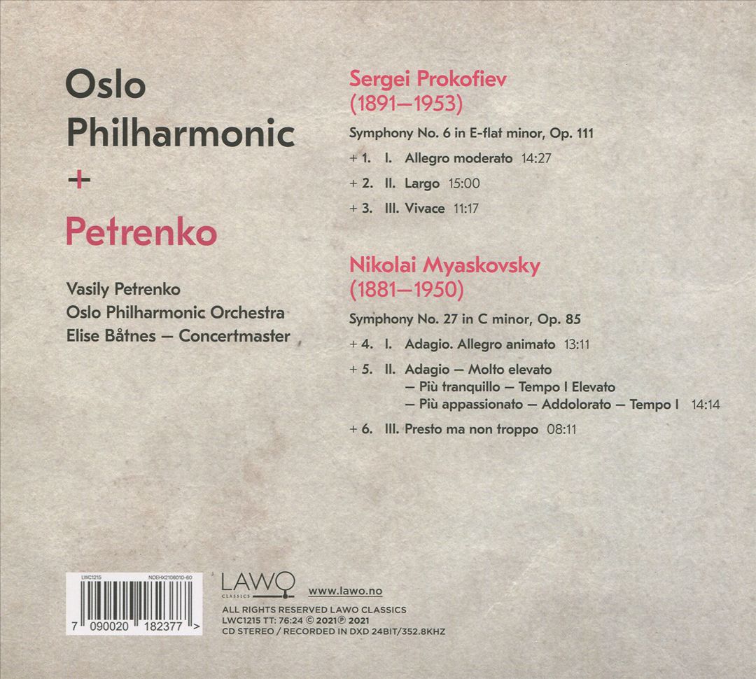 Prokofiev: Symphony No. 6; Myaskovsky: Symphony No. 27 cover art