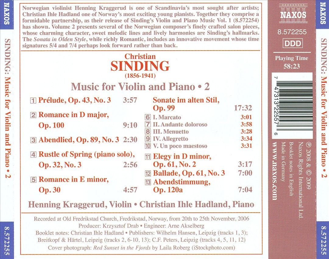 Christian Sinding: Music for Violin and Piano cover art