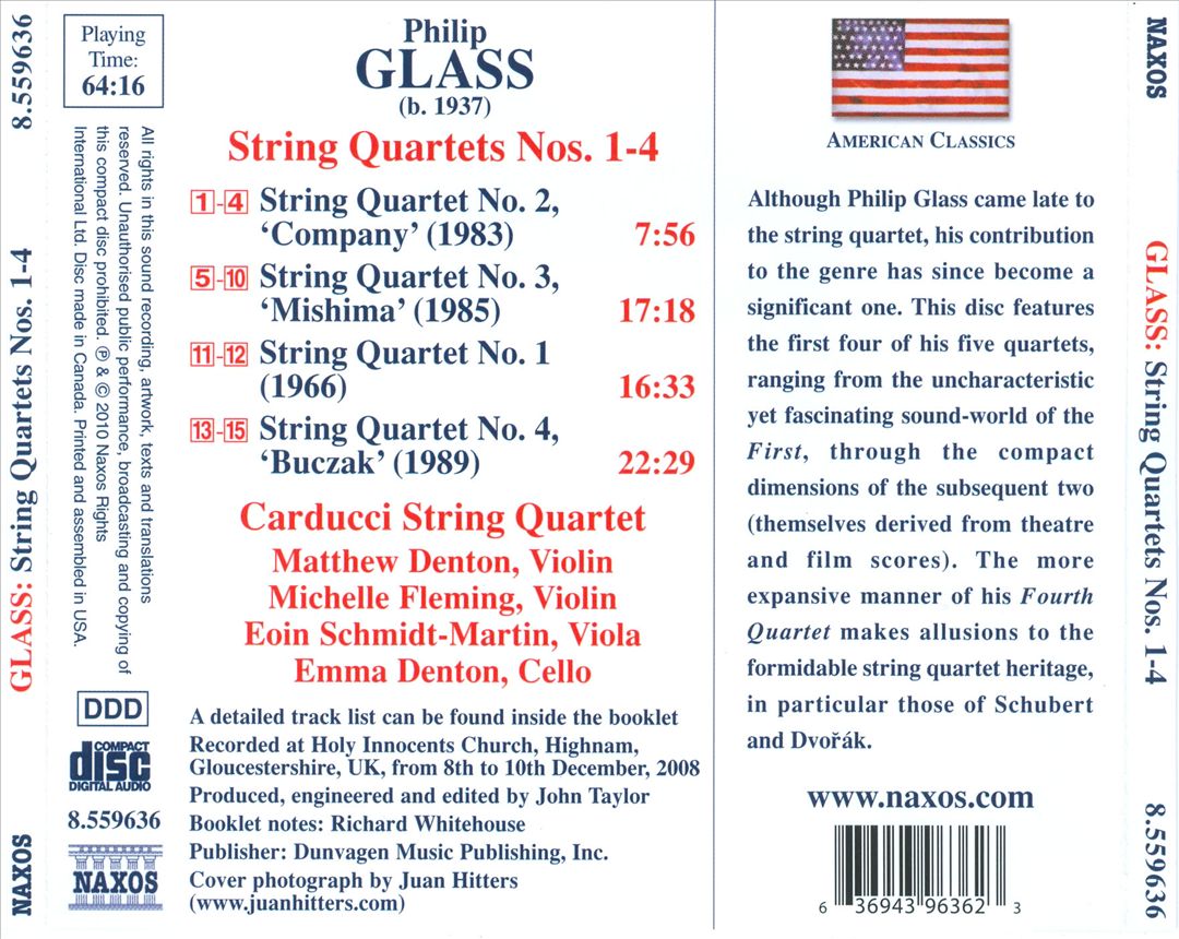 Philip Glass: String Quartets Nos. 1-4 cover art