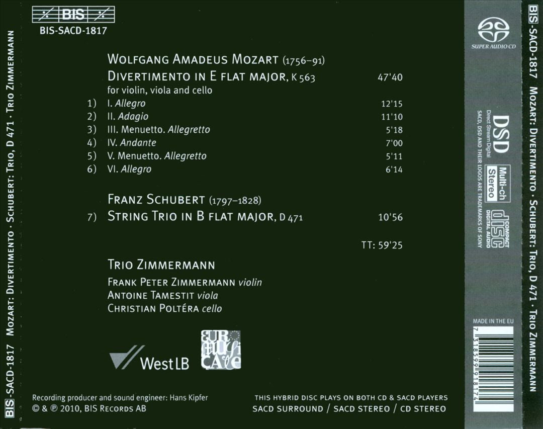 Mozart: Divertimento in E flat, K.563 cover art